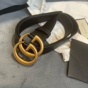 Gucci Black Belt with Gold GG Buckle